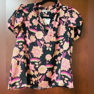 NWT Rose + Olive Floral Black and Pink Women's Top Size Small